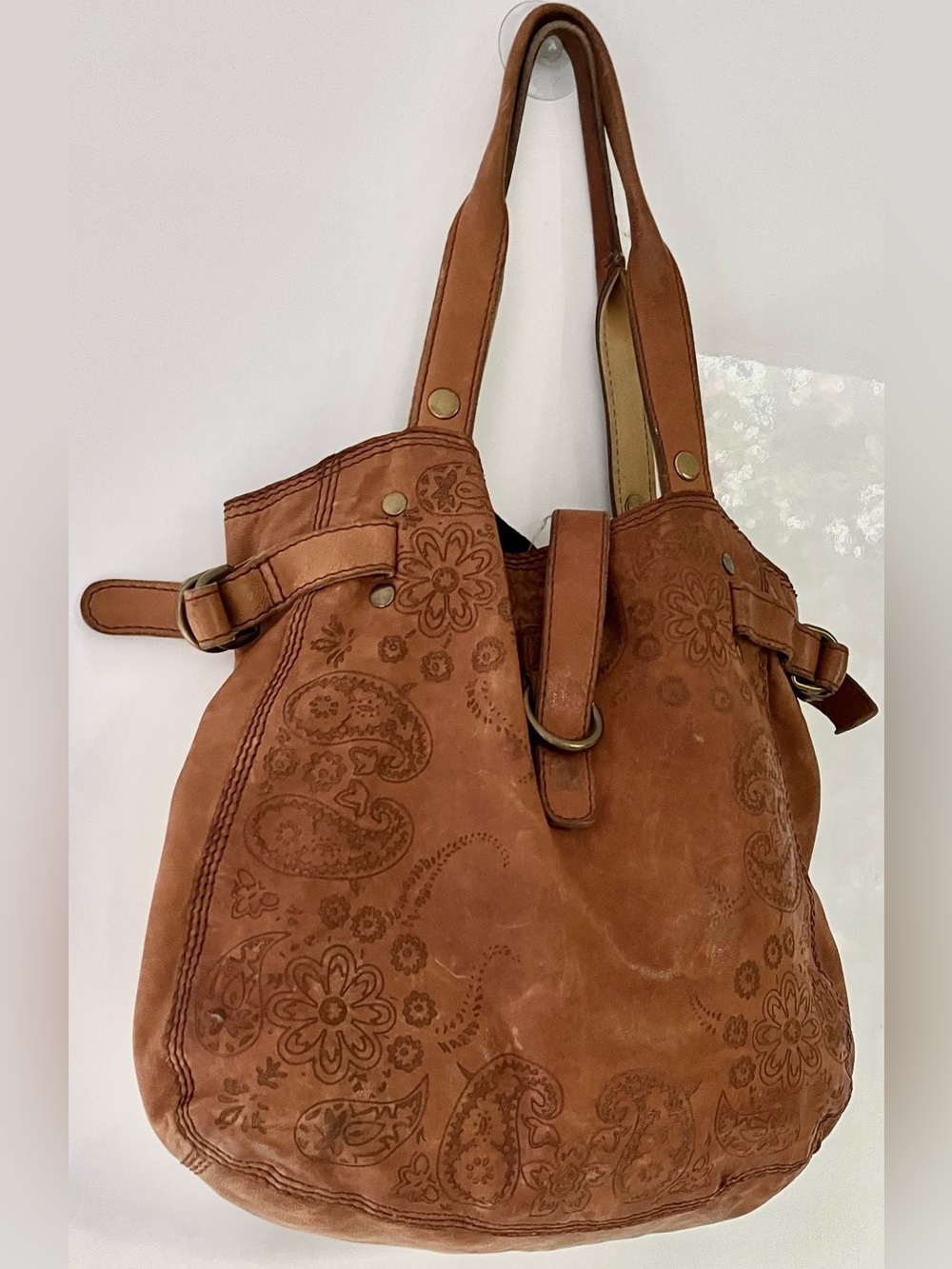 Lucky Brand Laser-Etched Hobo Italian Leather Shoulder Bag